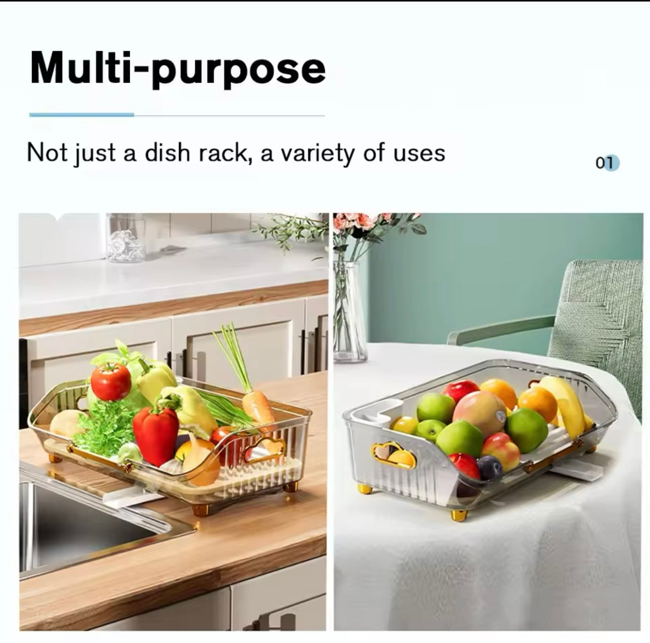 Dish Drying Rack with Handle – Kitchen Counter Organizer with Drainboard & Utensil Holder