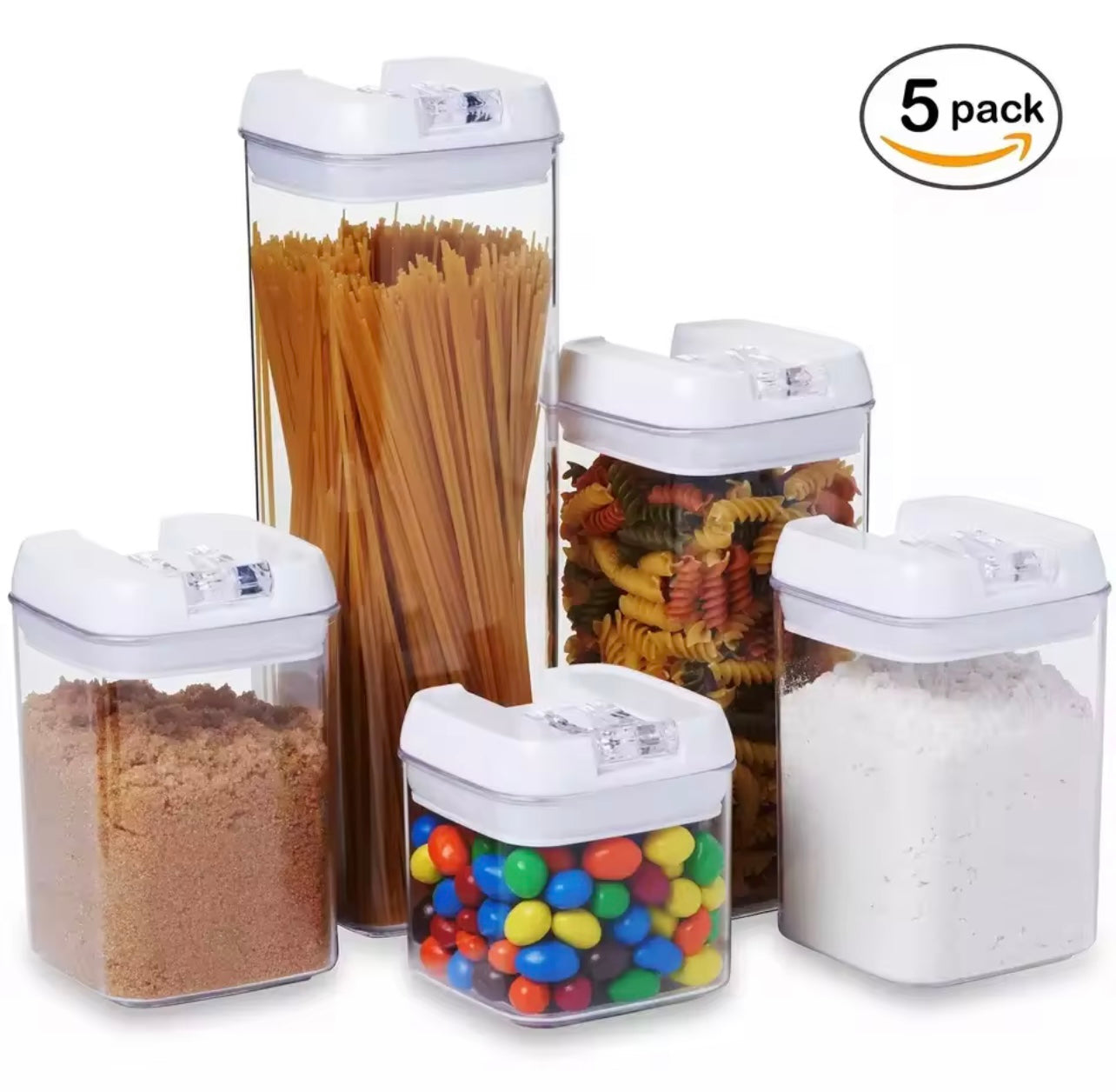 5-Piece Airtight Food Storage Container Set with Flip-Top Lids – Square Reusable Kitchen Canisters for Pantry Organization