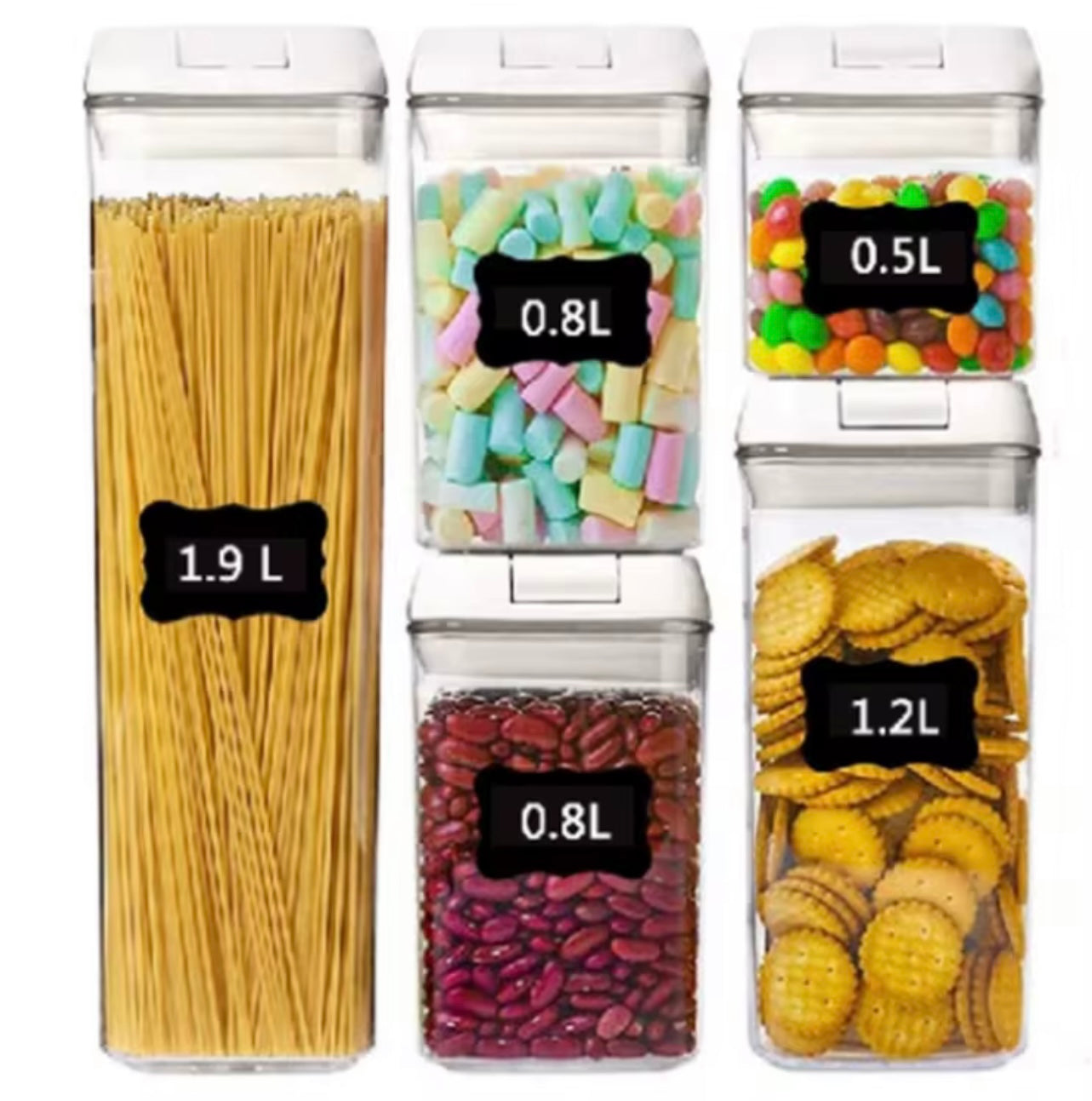 5-Piece Airtight Food Storage Container Set with Flip-Top Lids – Square Reusable Kitchen Canisters for Pantry Organization