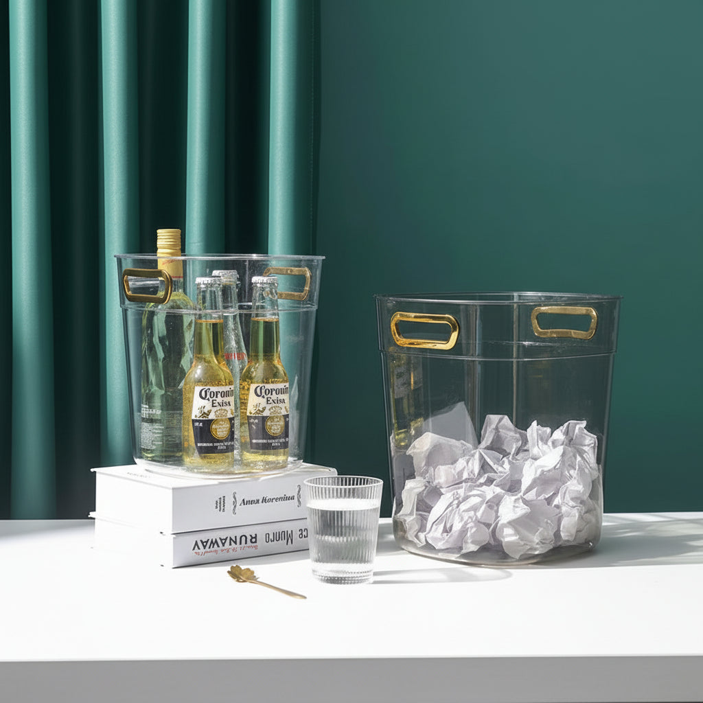 Large & X-Large Transparent Plastic Garbage Can with Handle – Bedroom & Home Waste Basket