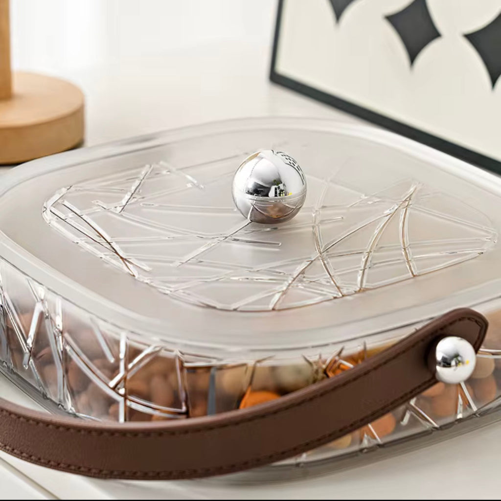 طبق تقديم الفواكه المجففة والوجبات الخفيفة مع مقبض - صينية مقبلات متعددة الأقسام