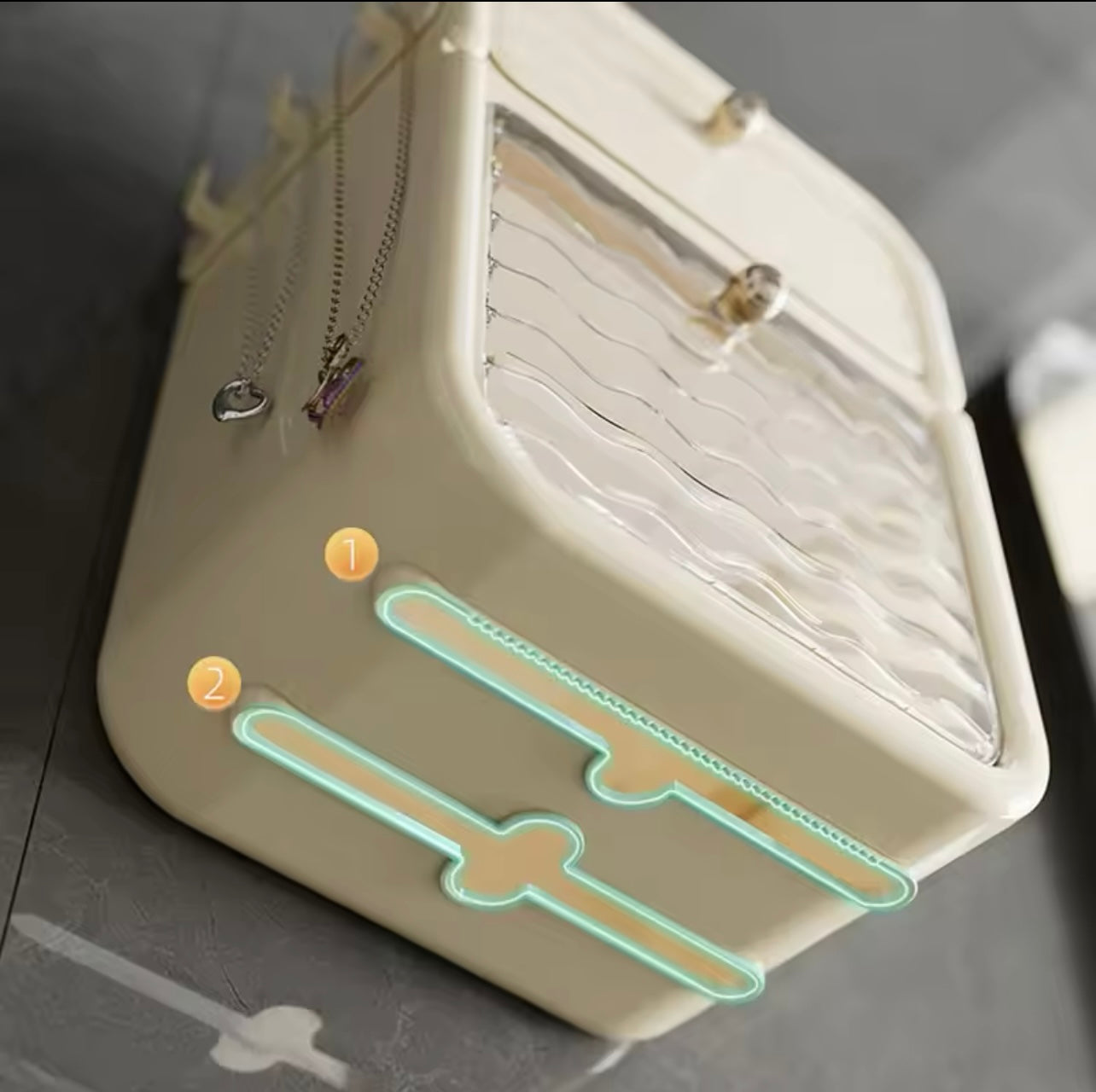 منظم الحمام المثبت على الحائط - صندوق مناديل مقاوم للماء ودرج وخطافات