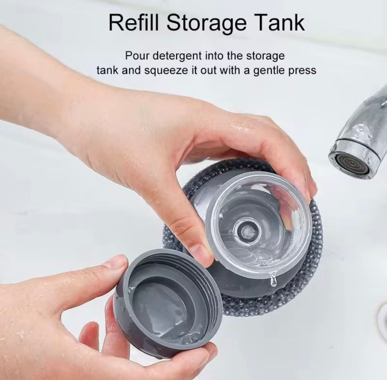 فرشاة تنظيف الأطباق لتوزيع الصابون السائل - أداة تنظيف مريحة للمطبخ