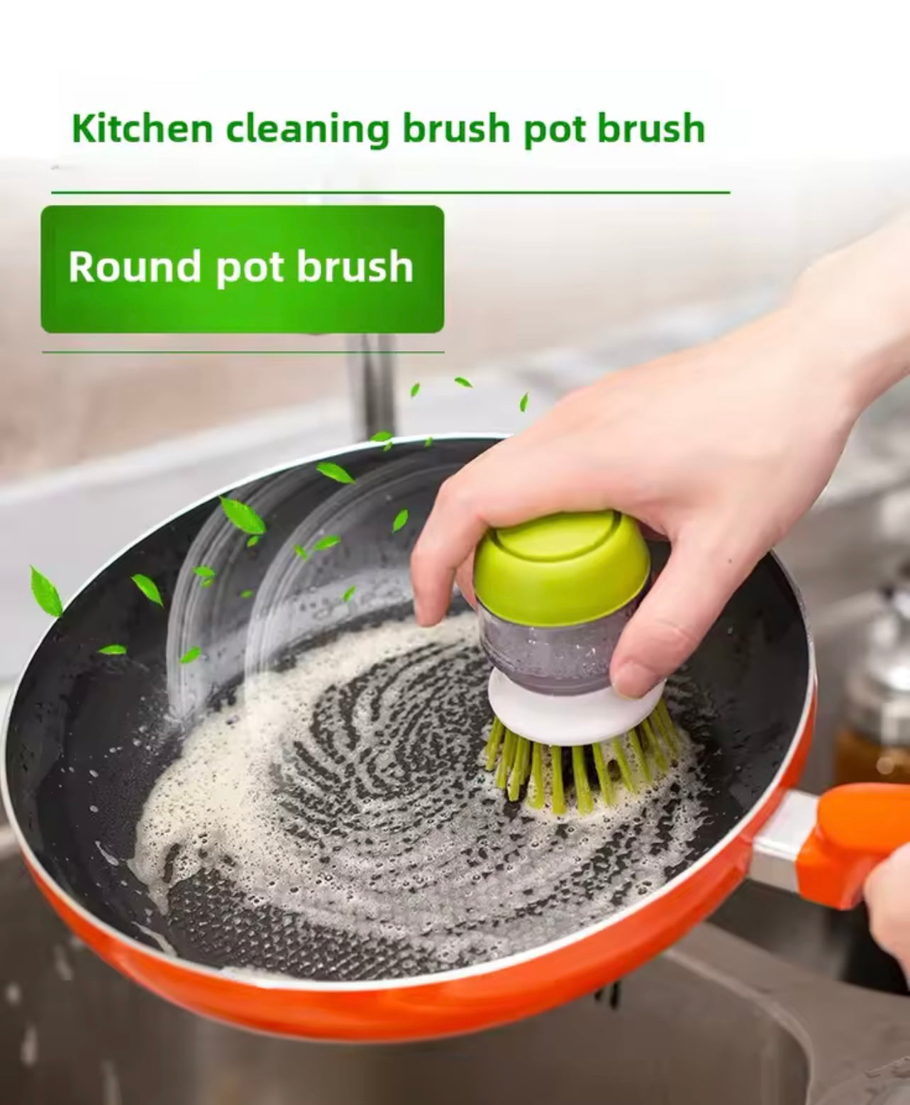 فرشاة أطباق متعددة الأغراض مع موزع صابون مدمج – فرشاة فرك النخيل لسهولة تنظيف المطبخ