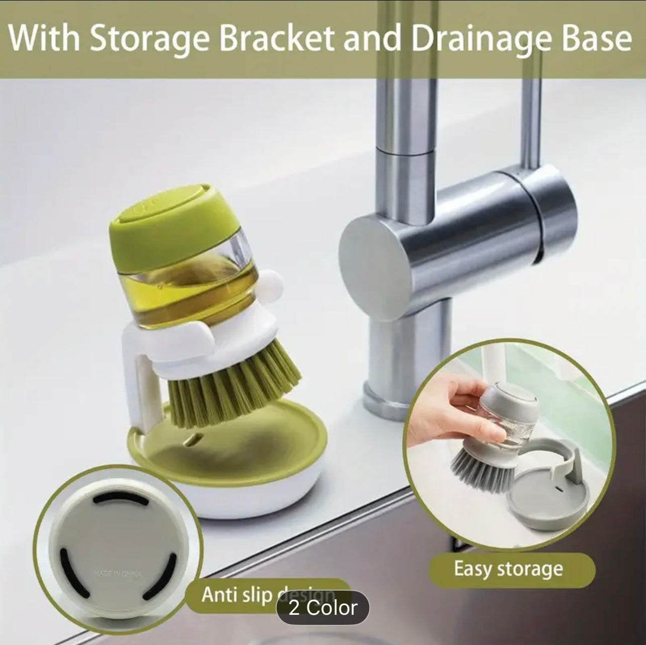 Multipurpose Dish Brush with Soap Dispenser for Kitchen Cleaning Palm Scrub Brush with Storage Container