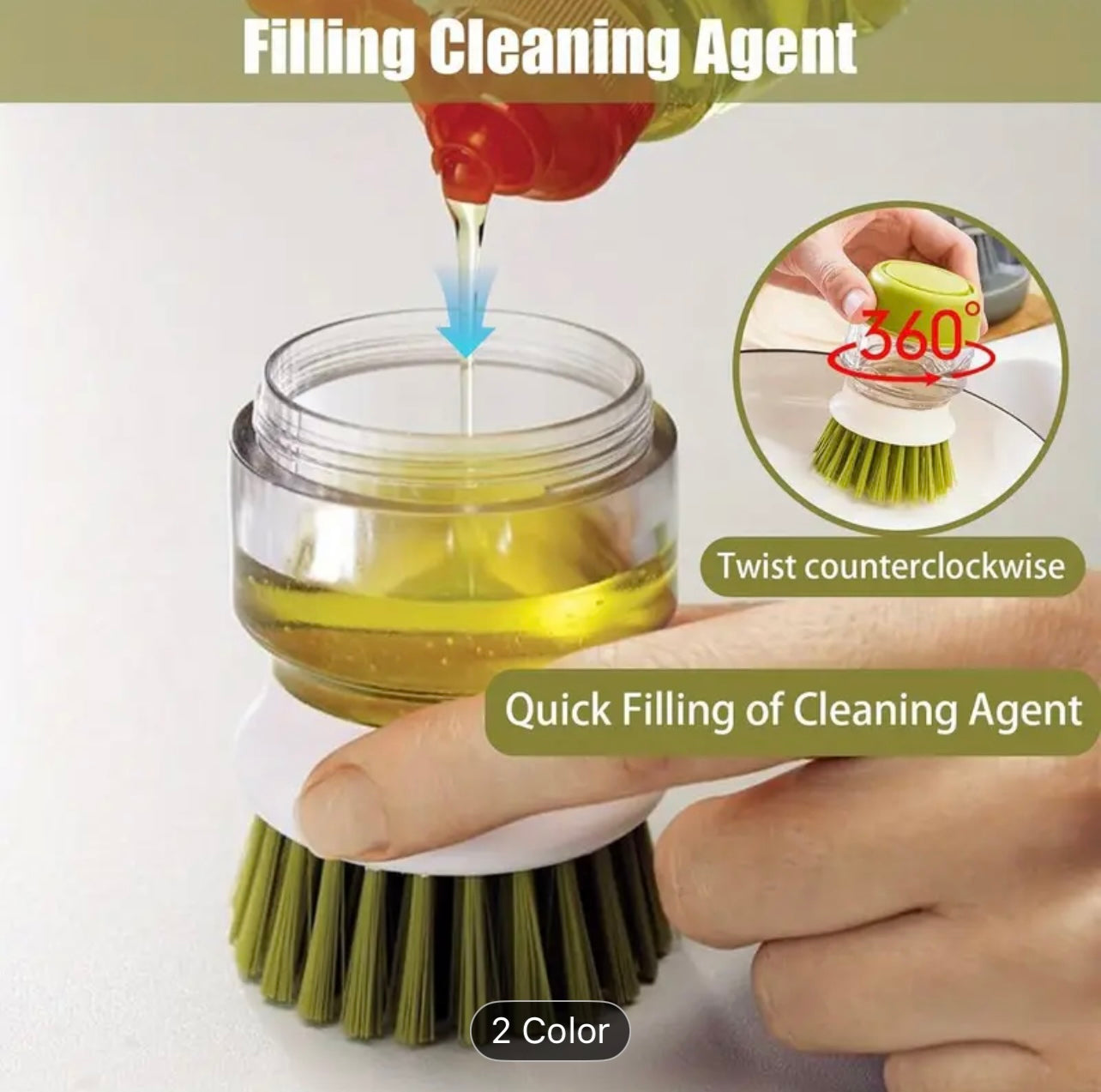 فرشاة أطباق متعددة الأغراض مع موزع صابون مدمج – فرشاة فرك النخيل لسهولة تنظيف المطبخ