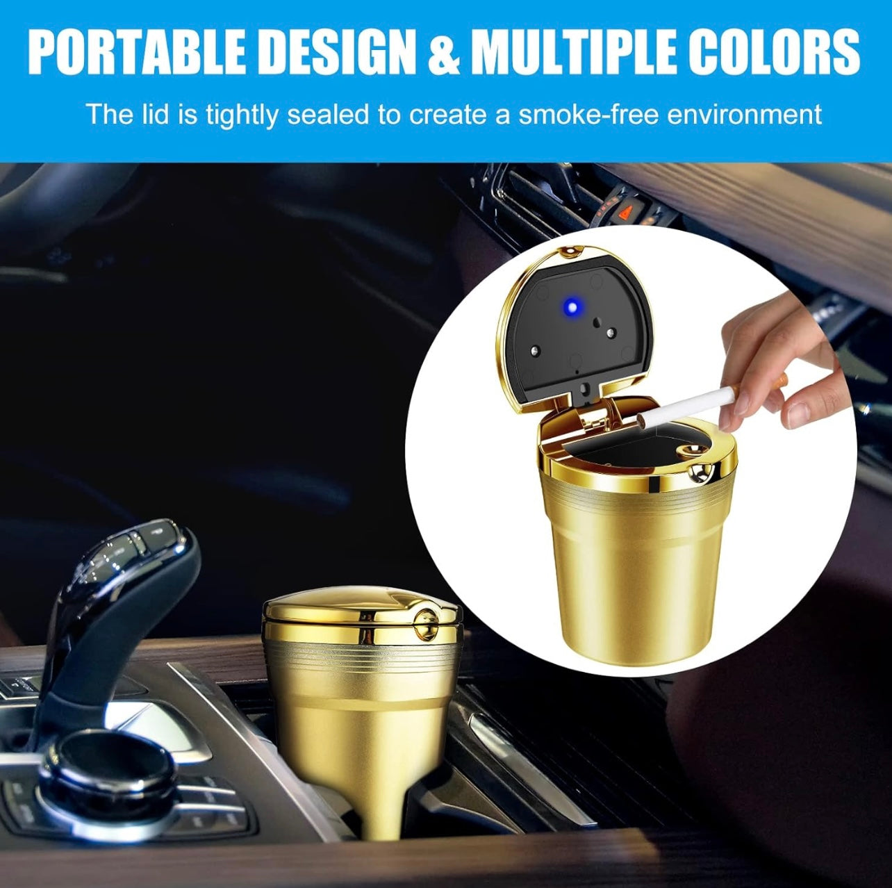 Car Ashtray Car Garbag Can With Led Light With Cover Creative Personality Covered Car Inside The Car multi-function Car Supplie