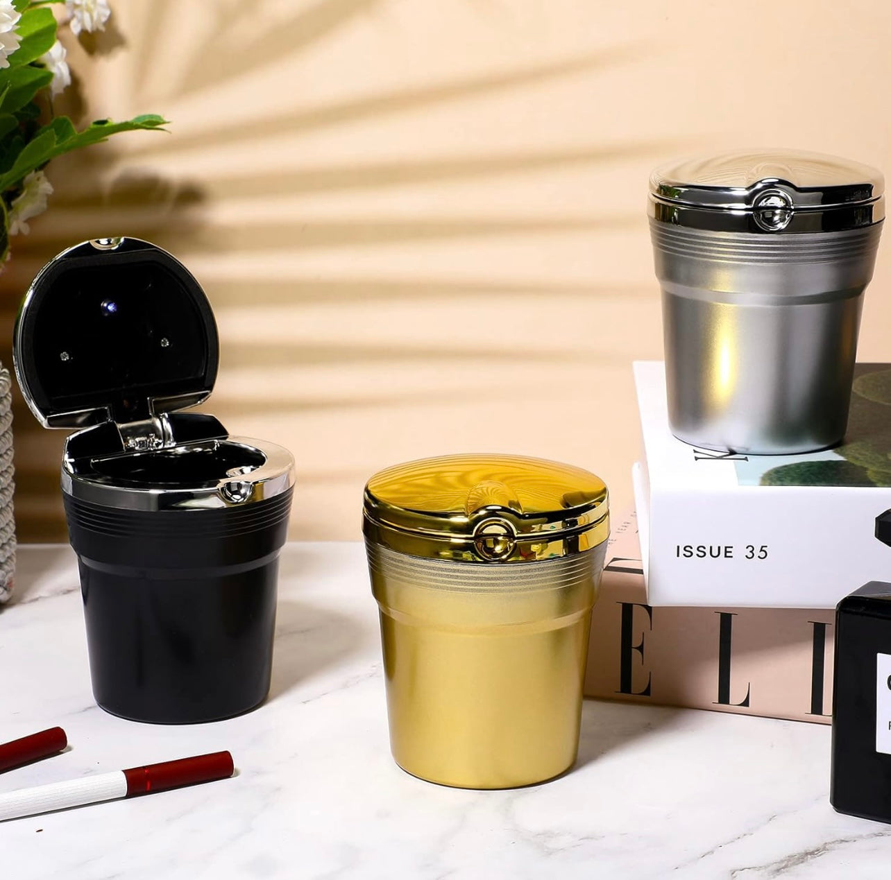 Car Ashtray Car Garbag Can With Led Light With Cover Creative Personality Covered Car Inside The Car multi-function Car Supplie