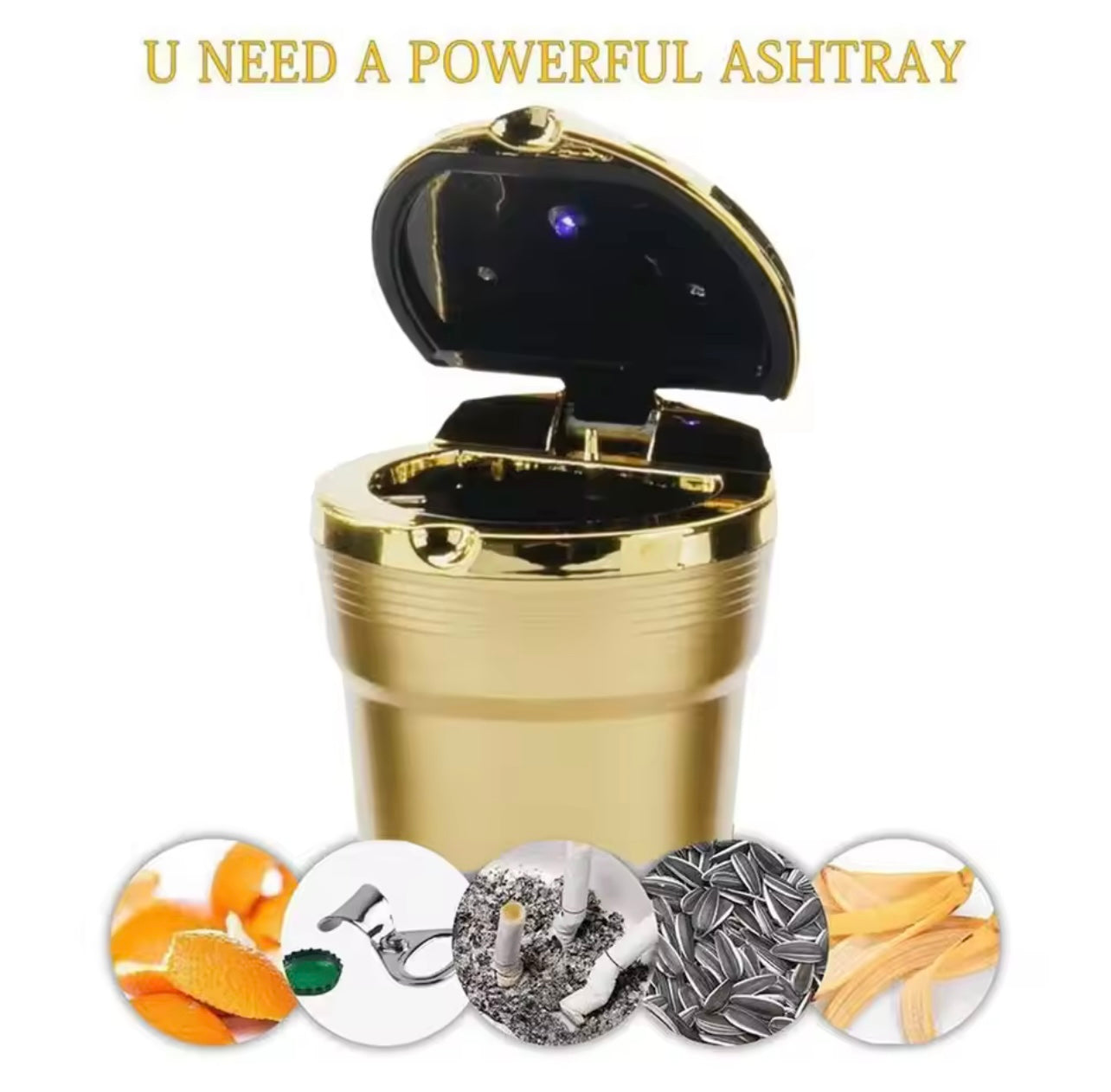 Car Ashtray Car Garbag Can With Led Light With Cover Creative Personality Covered Car Inside The Car multi-function Car Supplie