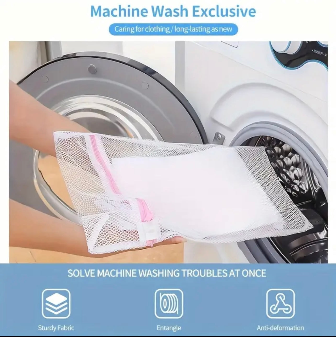 كيس غسيل شبكي ناعم قطعة واحدة - حماية ممتازة بسحاب للملابس والأطعمة الخفيفة