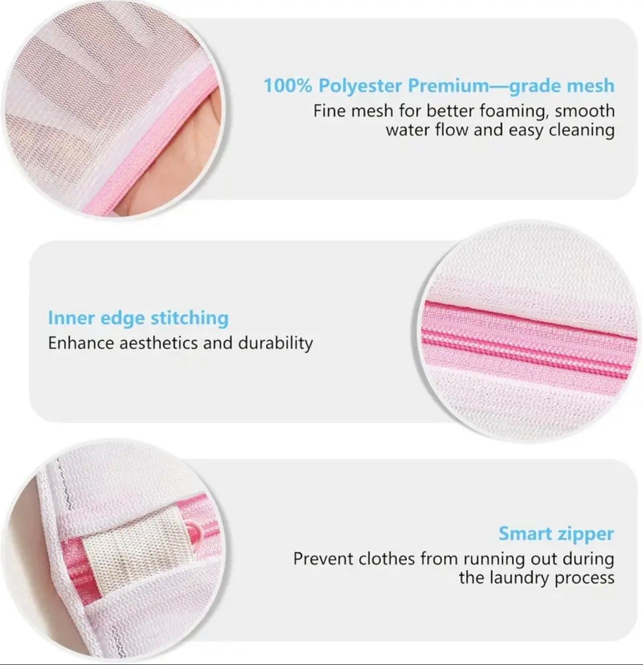 كيس غسيل شبكي ناعم قطعة واحدة - حماية ممتازة بسحاب للملابس والأطعمة الخفيفة