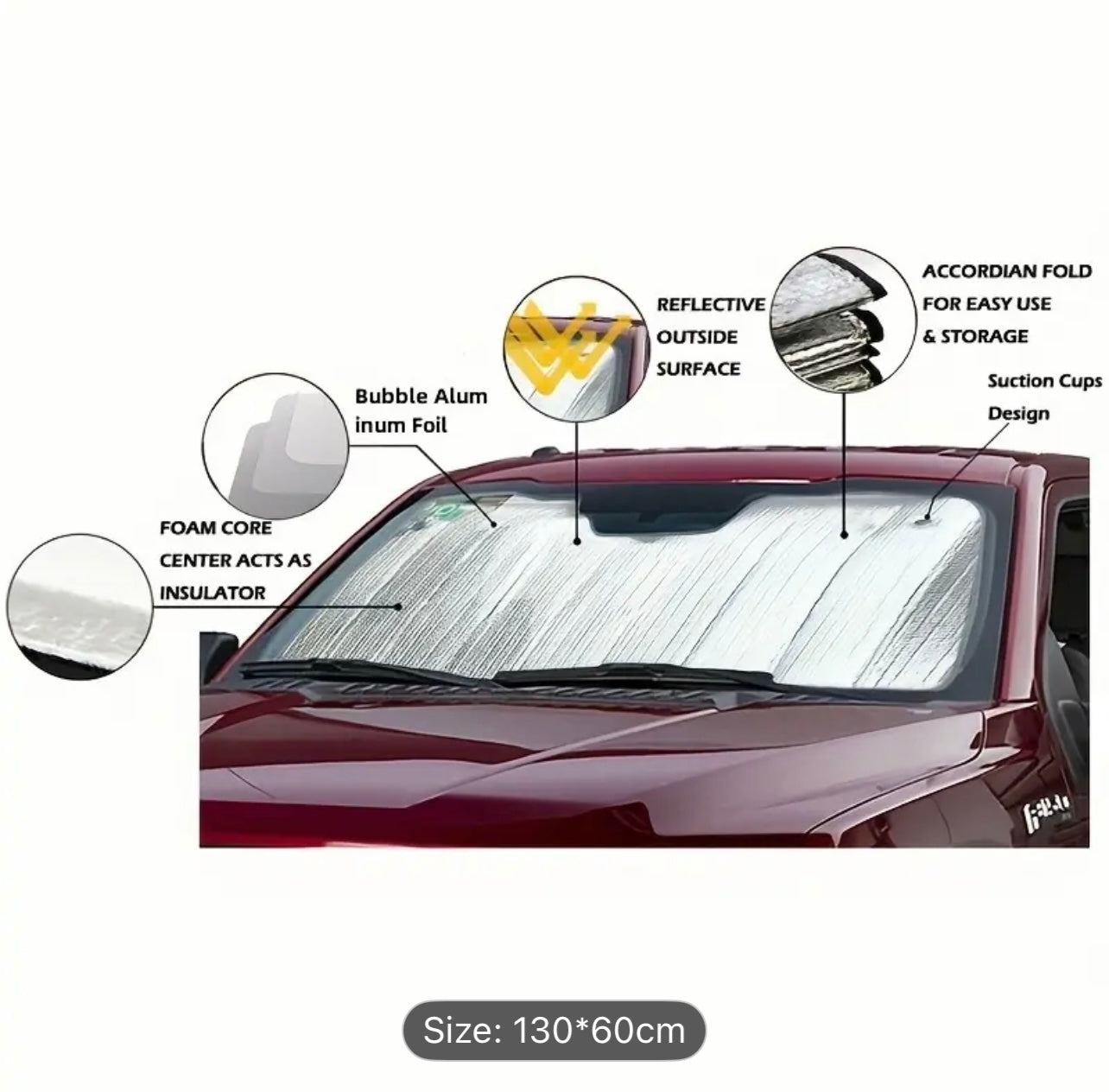 Double-Sided Bubble Aluminum Foil Car Sunshade – Heat & UV Protection