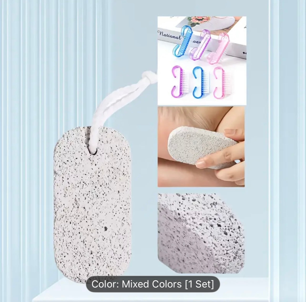 Natural Volcanic Stone White Plaster Foot Scrubber and 2-Pack Ergonomic Nail Cleaning Brushes