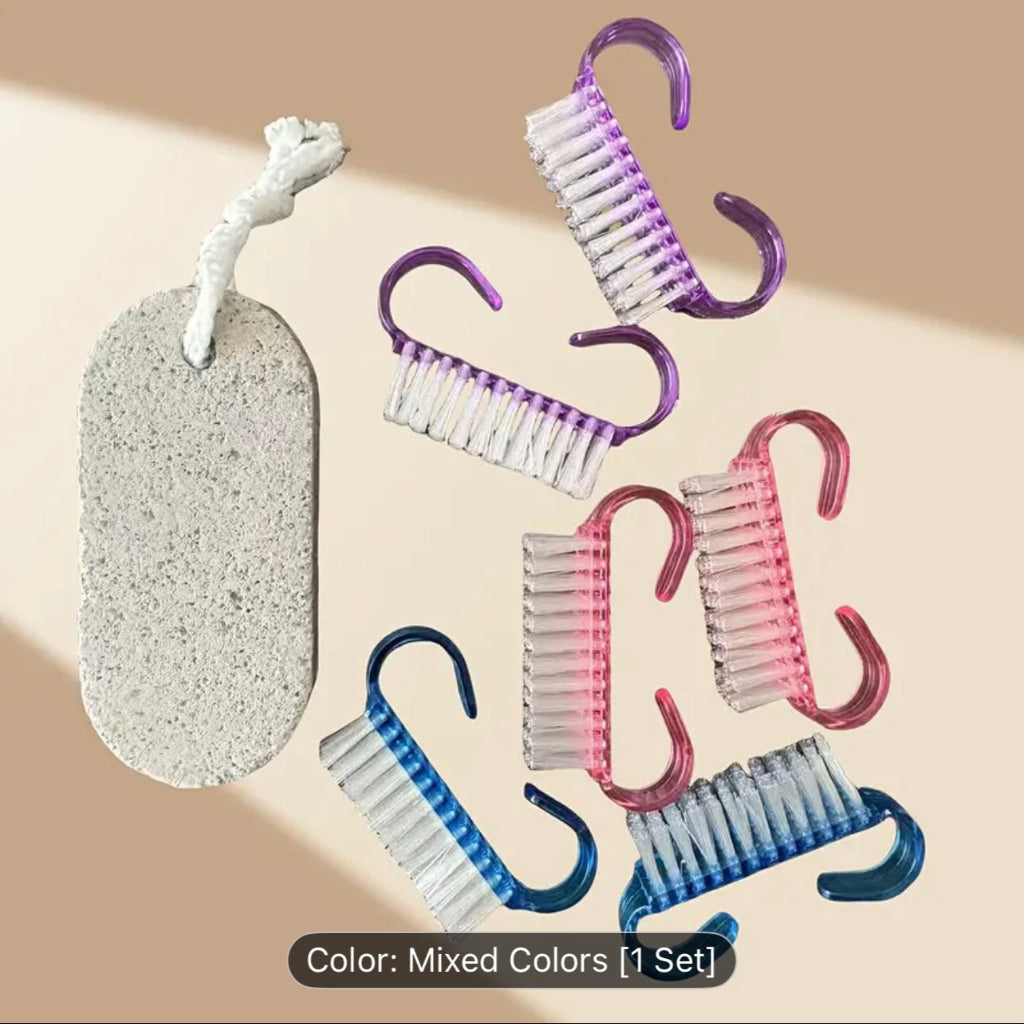 Natural Volcanic Stone White Plaster Foot Scrubber and 2 pcs Ergonomic Nail Cleaning Brushes