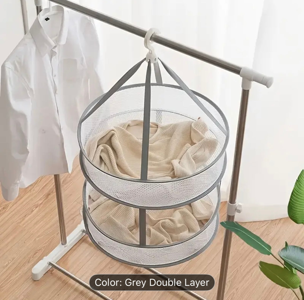 سلة تجفيف الملابس بطبقة مزدوجة دوارة 360 درجة - قابلة للطي ومقاومة للرياح