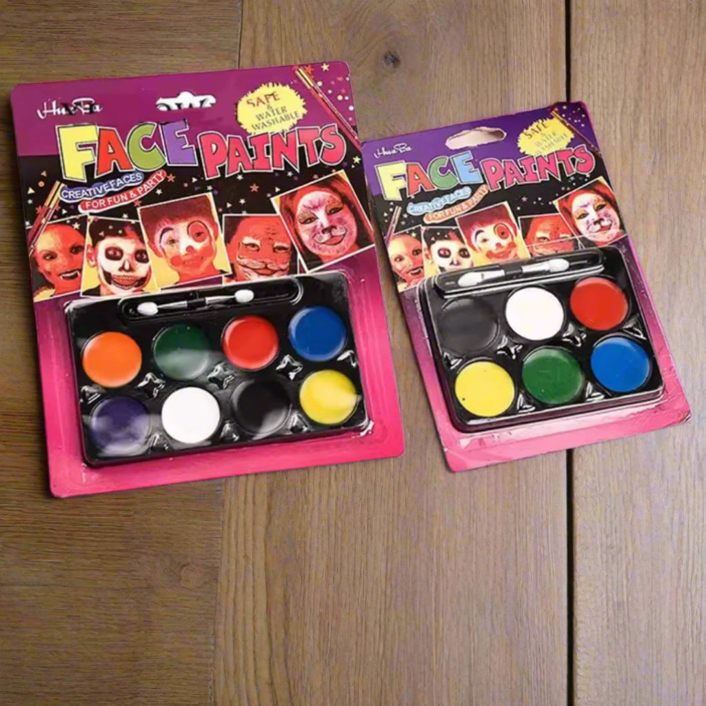 8-Color Fluorescent Face Painting Palette β Water-Activated with Brushes & Stencils
