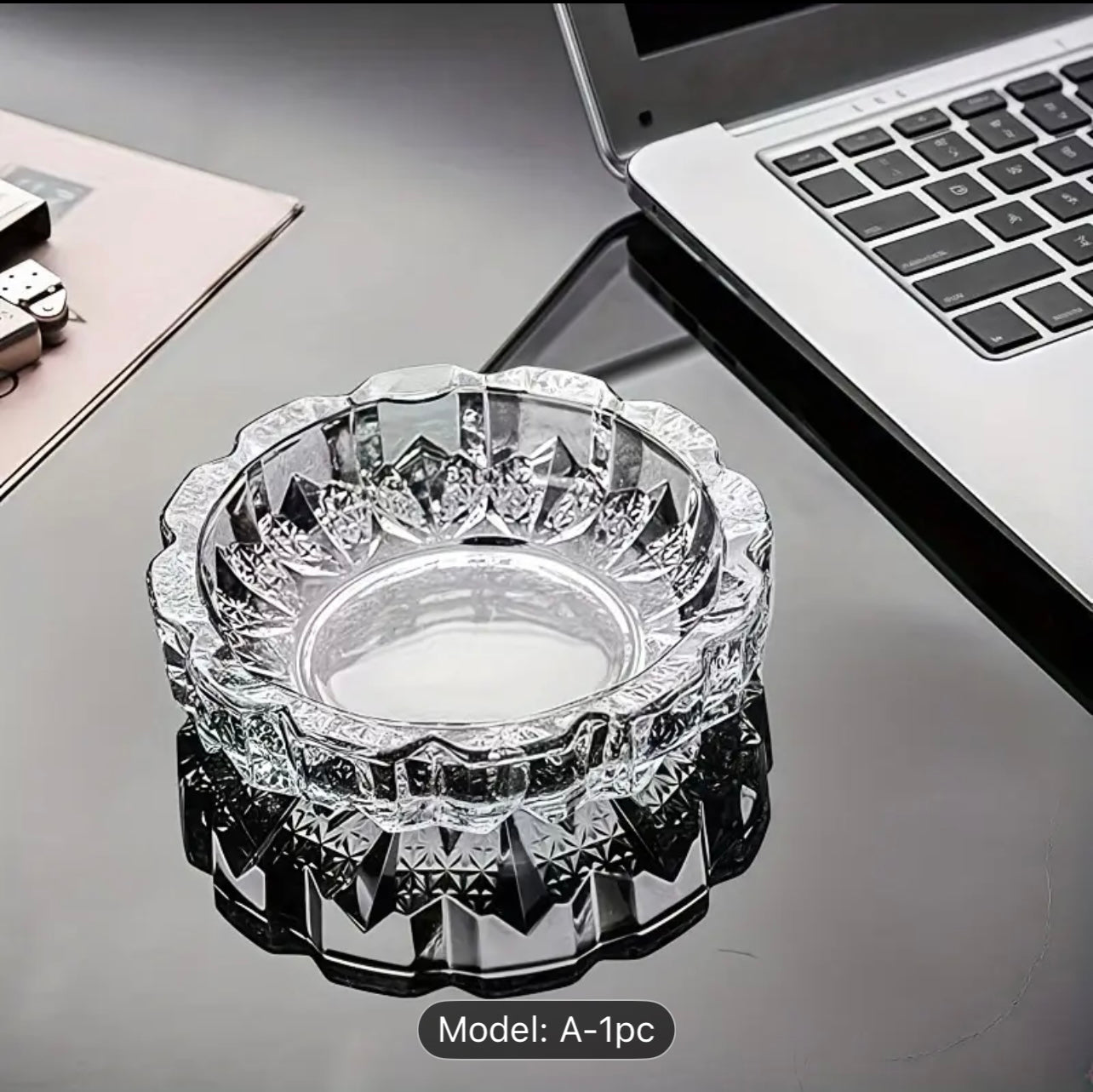 منفضة سجائر زجاجية كريستالية أنيقة - مقاومة للرياح ومتينة