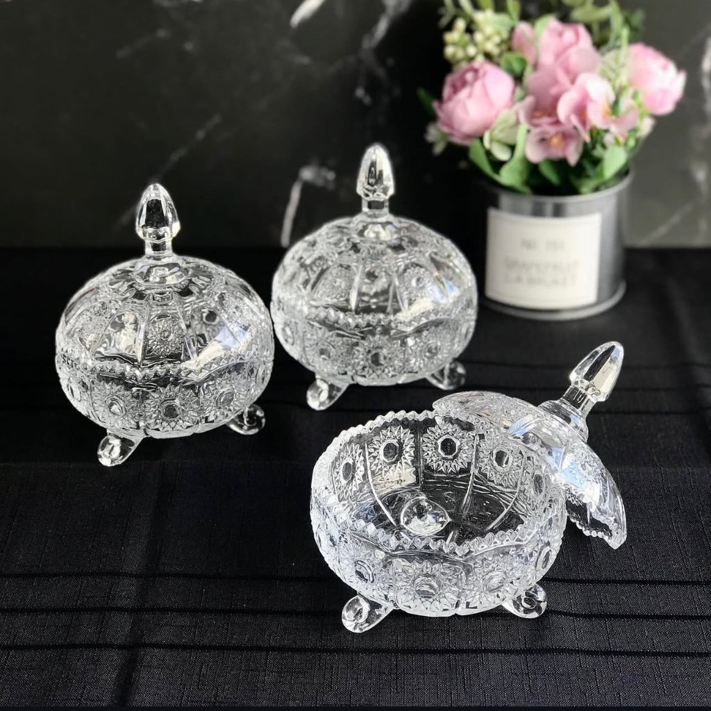 برطمان حلوى زجاجي بغطاء – وعاء سكر مزخرف شفاف للوجبات الخفيفة والحلويات