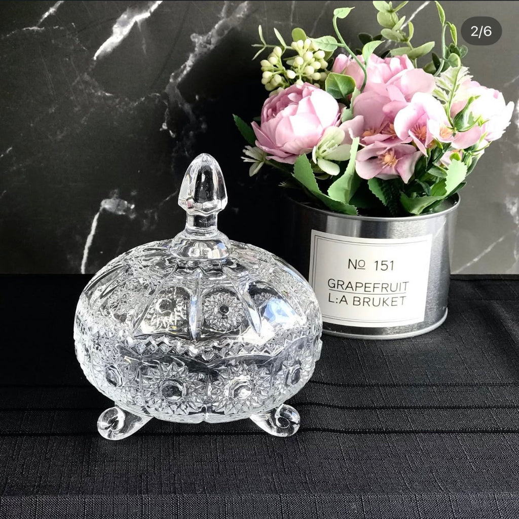 برطمان حلوى زجاجي بغطاء – وعاء سكر مزخرف شفاف للوجبات الخفيفة والحلويات