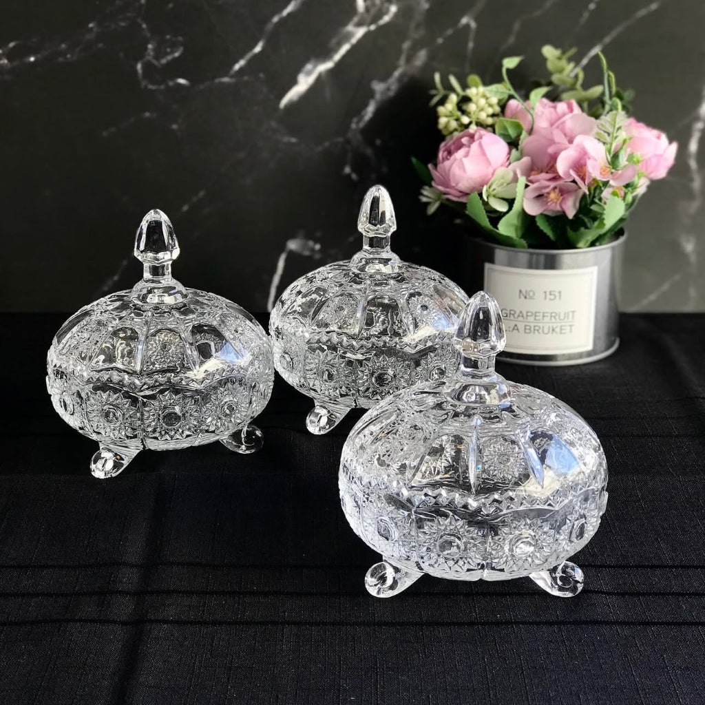 برطمان حلوى زجاجي بغطاء – وعاء سكر مزخرف شفاف للوجبات الخفيفة والحلويات