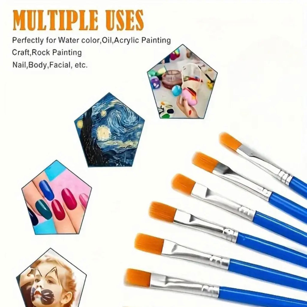 6pcs Artist Paint Brush Set – Versatile Brushes for Acrylic, Oil, Watercolor