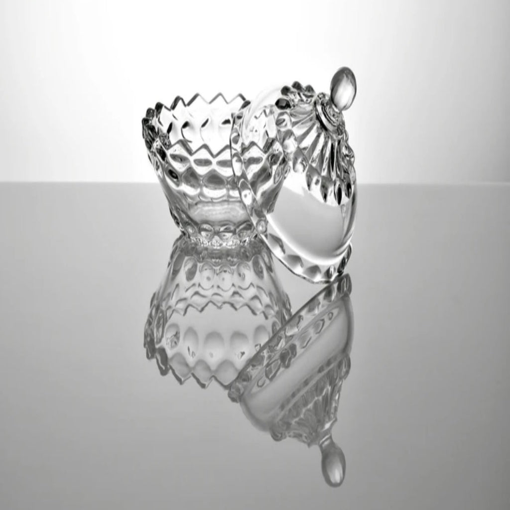 Glass Candy Jar with Lid – Transparent Decorative Sugar Bowl