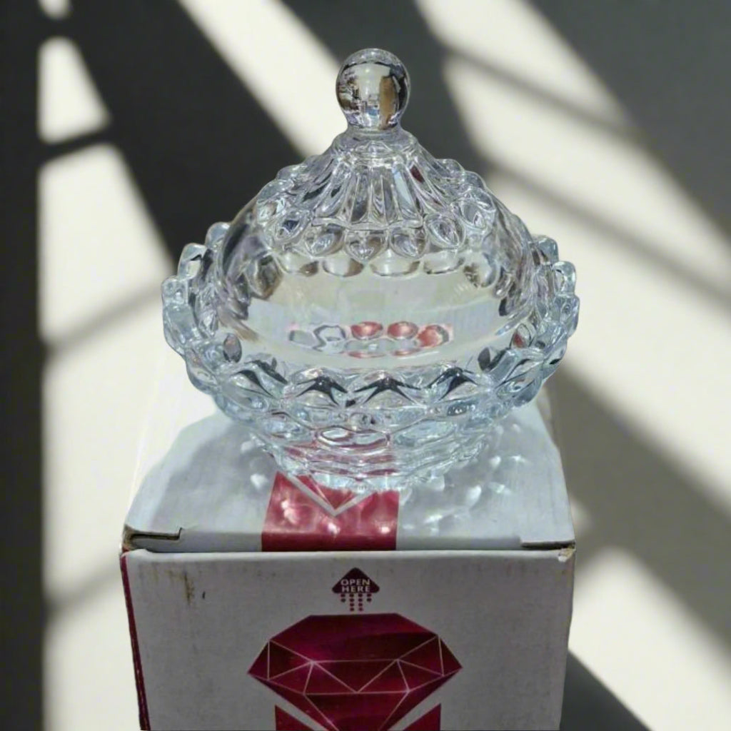 Glass Candy Jar with Lid – Transparent Decorative Sugar Bowl