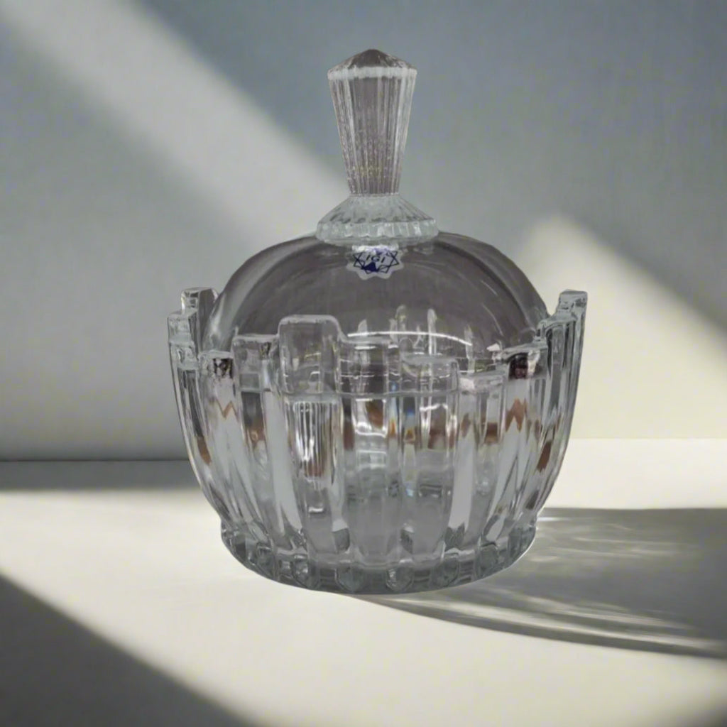 برطمان حلوى زجاجي بغطاء - وعاء سكر مزخرف شفاف وحاوية تخزين الحلوى