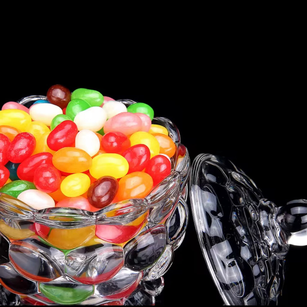برطمان حلوى زجاجي كريستالي فاخر خفيف مع غطاء - حاوية سكر أنيقة على الطراز الأوروبي