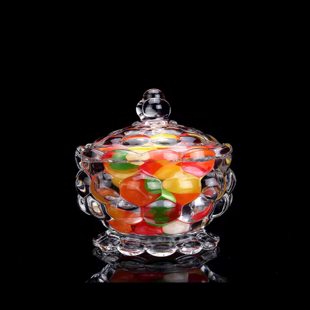 برطمان حلوى زجاجي كريستالي فاخر خفيف مع غطاء - حاوية سكر أنيقة على الطراز الأوروبي