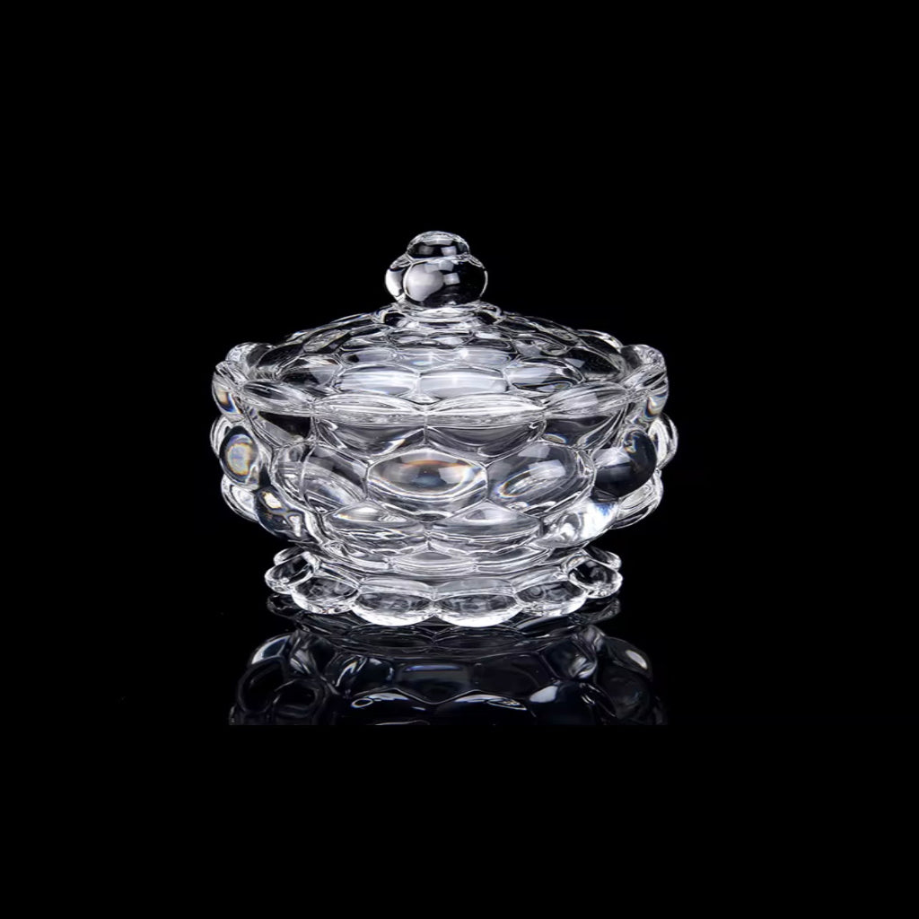 برطمان حلوى زجاجي كريستالي فاخر خفيف مع غطاء - حاوية سكر أنيقة على الطراز الأوروبي