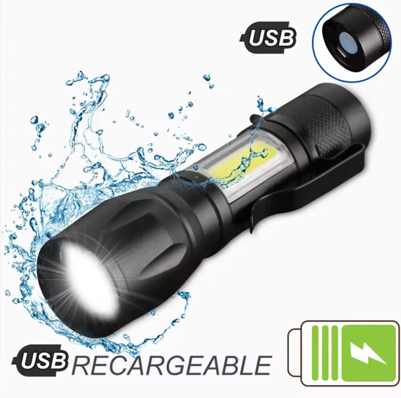 Mini Rechargeable LED Flashlight – COB + XPE, Portable & Zoomable