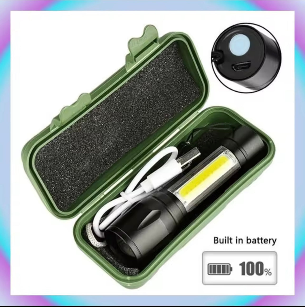 Mini Rechargeable LED Flashlight – COB + XPE, Portable & Zoomable