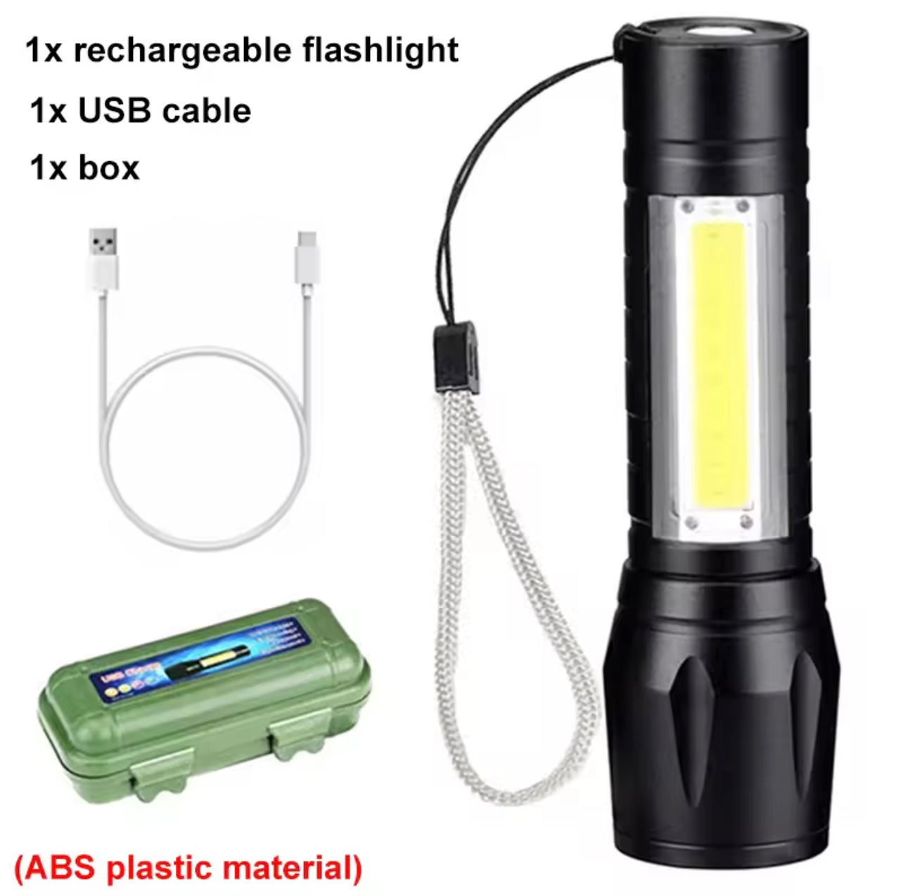 Mini Rechargeable LED Flashlight – COB + XPE, Portable & Zoomable