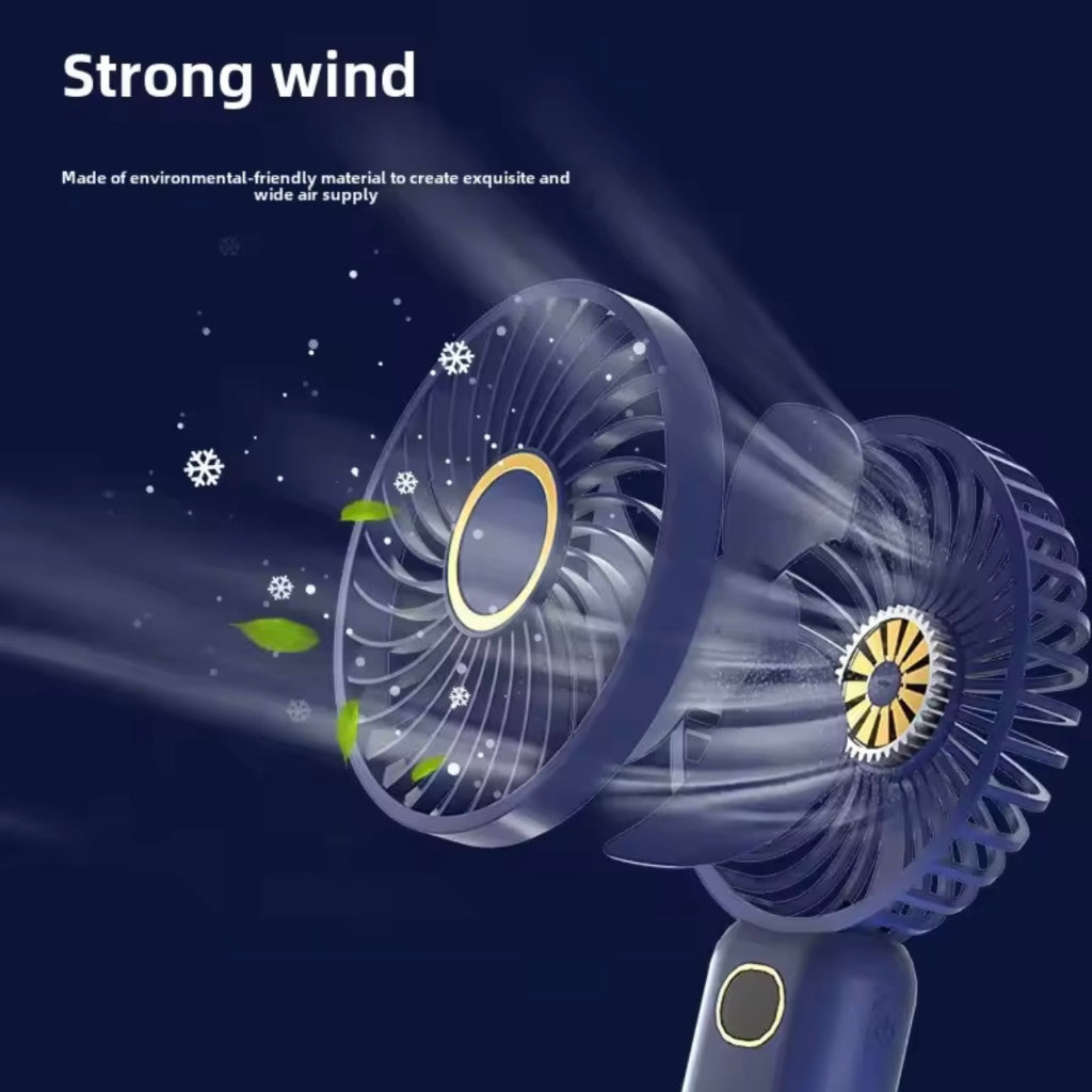USB rechargeable handheld stand small fan, silent, portable, mini high wind desktop fan, small display 3-speed fan