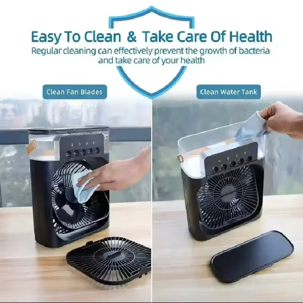 Portable 3-in-1 Air Cooler Fan – LED Night Light, Humidifier & Adjustable Airflow for Home