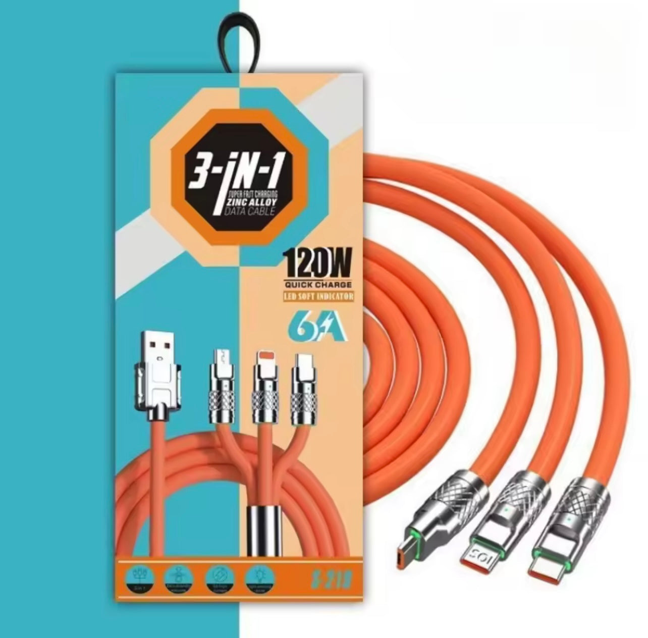 3-in-1 USB Charging Cable β Micro USB, Type-C & Lightning Connectors
