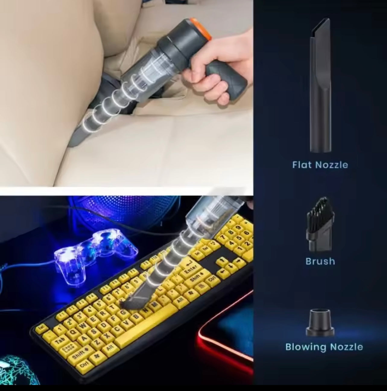 Portable Car Vacuum Cleaner – High-Power Handheld with Suction & Blowing Function