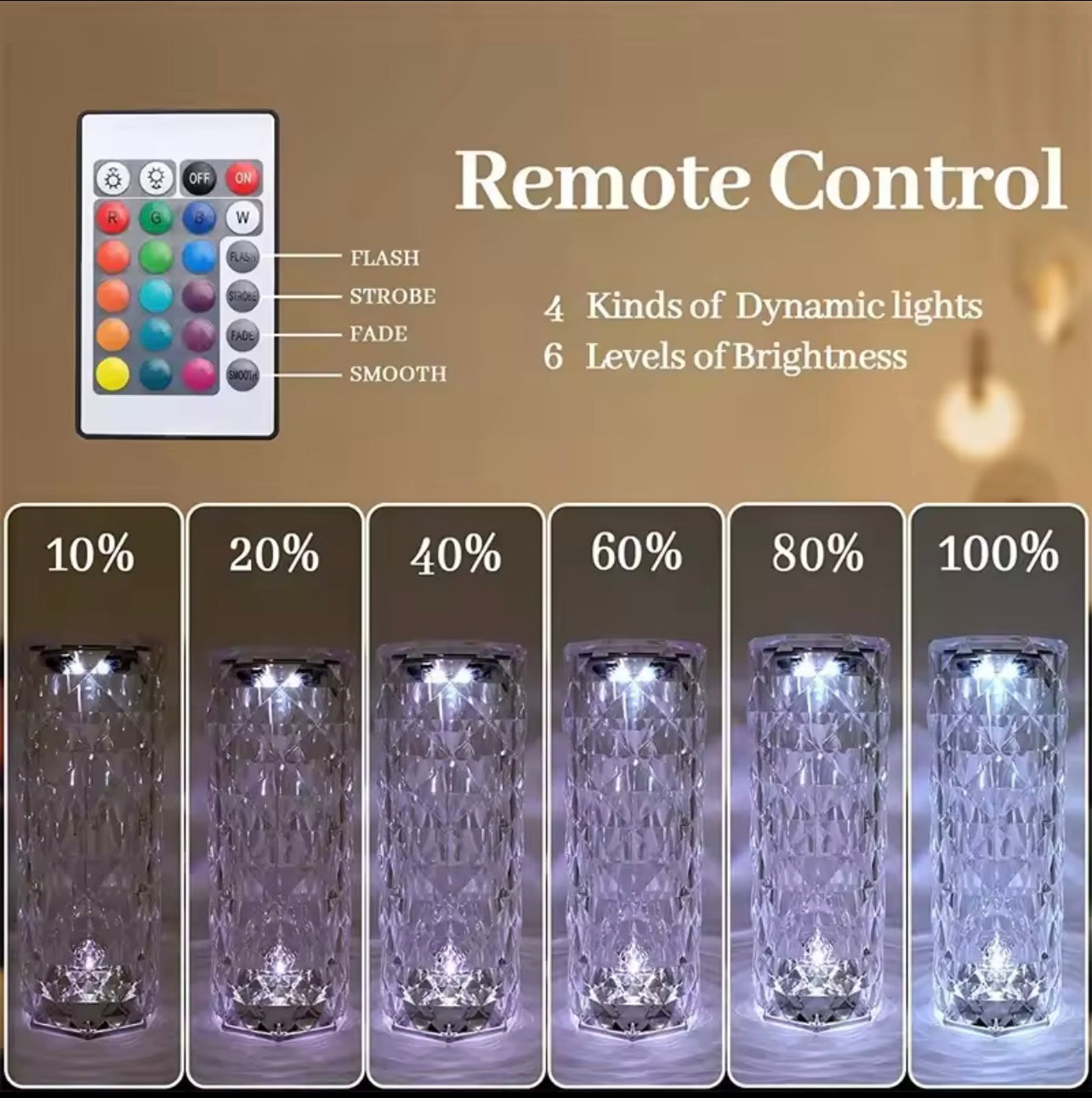 مصباح إسقاط LED يعمل باللمس مزود بإضاءة ليلية كريستالية بـ 16 لونًا - مصباح طاولة USB على شكل وردة، يمكن التحكم فيه عن بعد وقابل للتعتيم