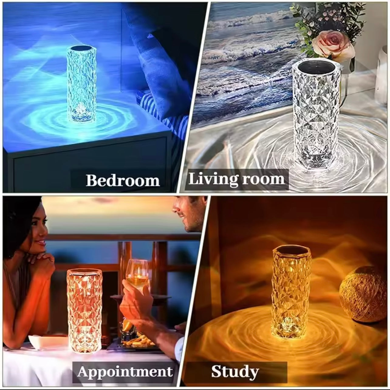 مصباح إسقاط LED يعمل باللمس مزود بإضاءة ليلية كريستالية بـ 16 لونًا - مصباح طاولة USB على شكل وردة، يمكن التحكم فيه عن بعد وقابل للتعتيم