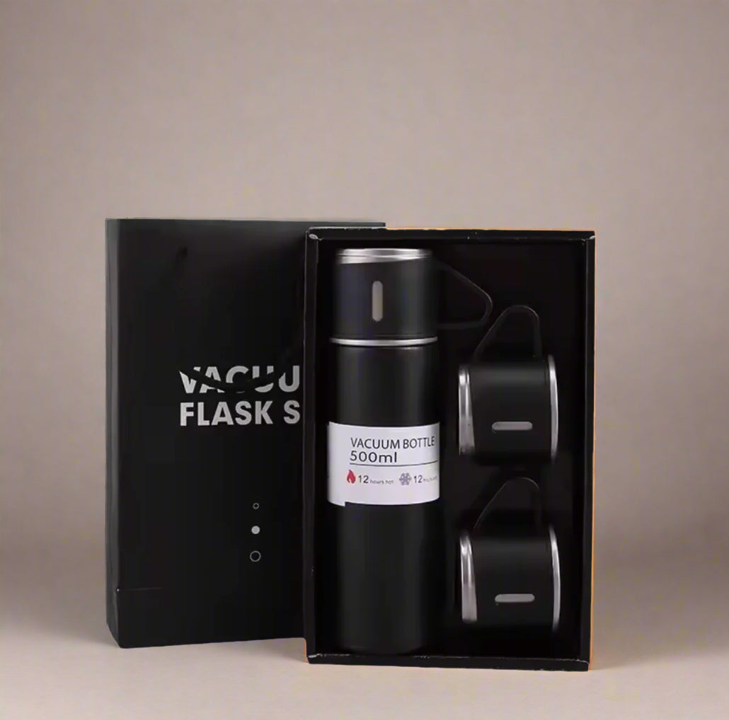 500ml Stainless Steel Insulated Water Bottle with 2 Cups – Sleek & Durable