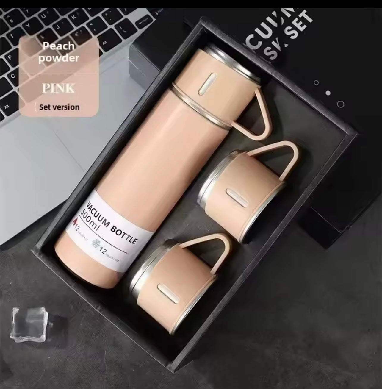 500ml Stainless Steel Insulated Water Bottle with 2 Cups – Sleek & Durable