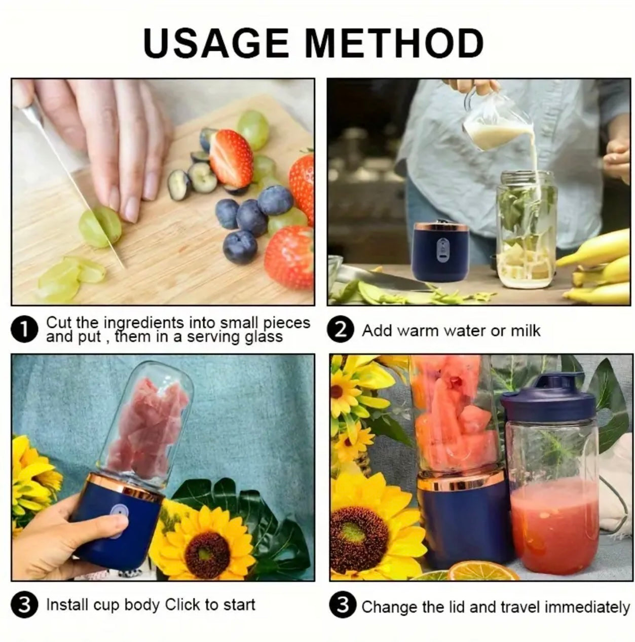 Portable Electric Juicer Cup – USB Rechargeable Mini Blender for Smoothies, Milkshakes & Juices