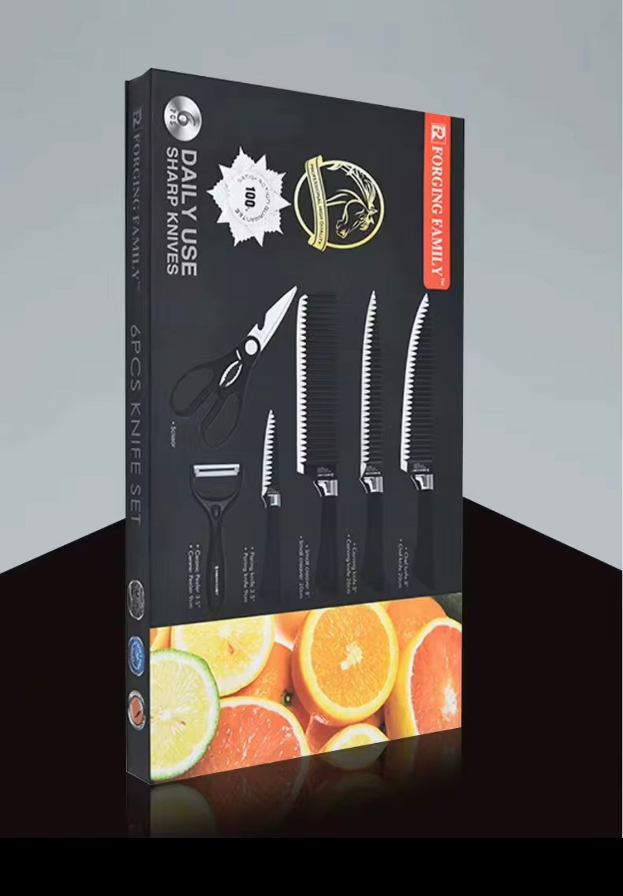 Black Wave 6-Piece Kitchen Knife Set – Stainless Steel Chef & Fruit Knives with Gift Box
