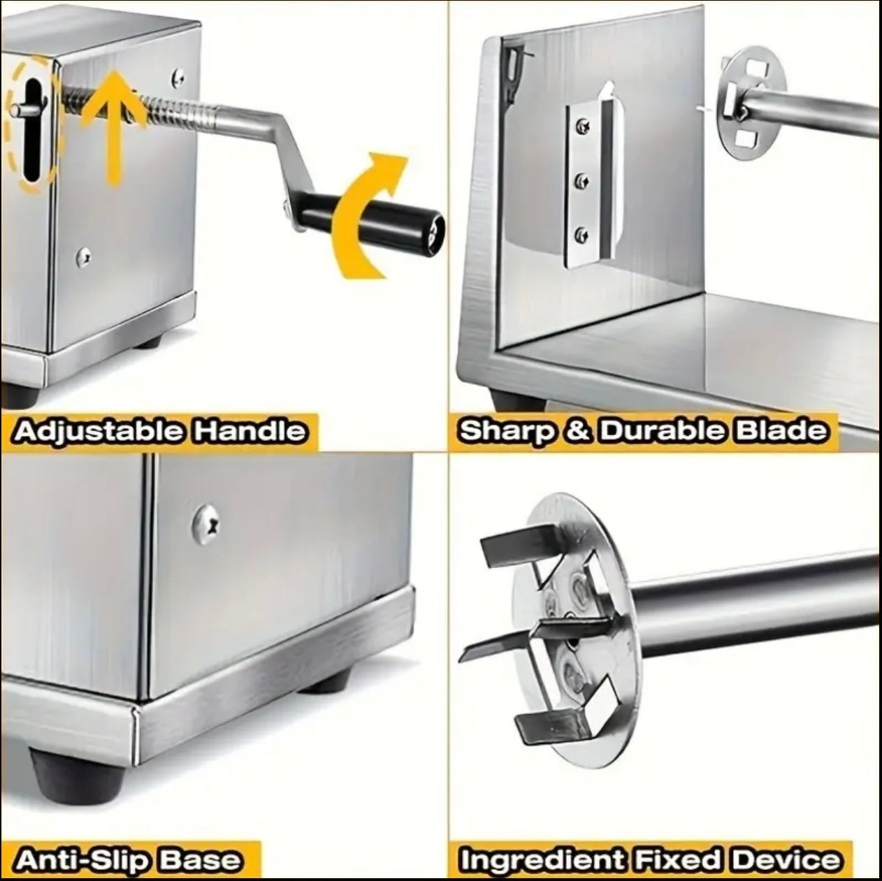 Manual Stainless Steel Potato Tower Maker – Hand-Powered Square Blade Slicer for Uniform Fries & Potato Slices