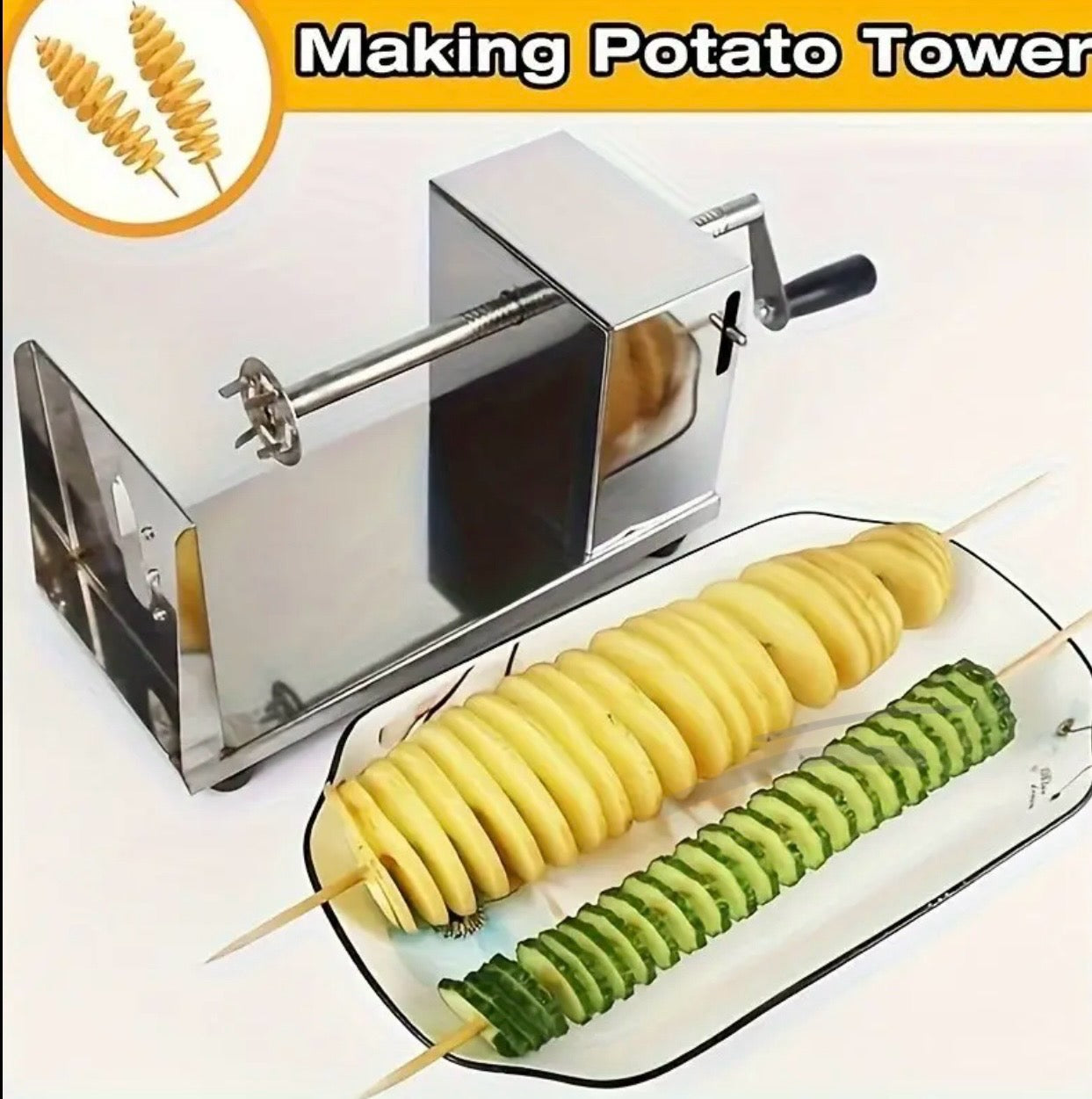 صانع برج البطاطس اليدوي من الفولاذ المقاوم للصدأ - قطاعة ذات شفرات مربعة تعمل يدويًا للبطاطا المقلية وشرائح البطاطس