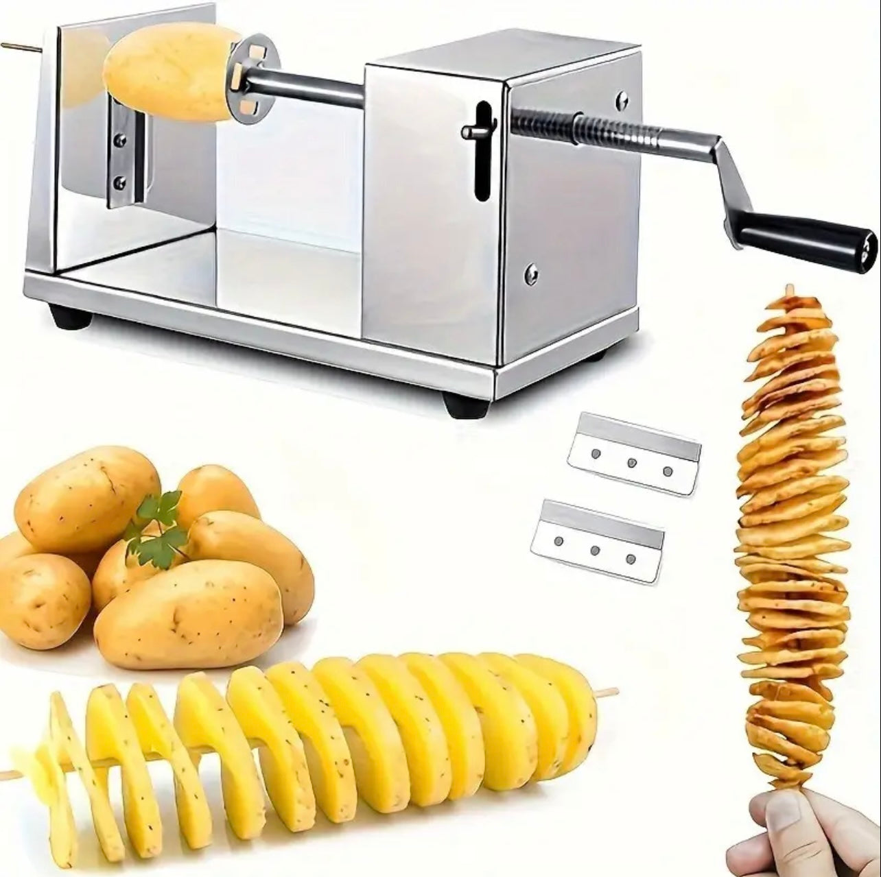 صانع برج البطاطس اليدوي من الفولاذ المقاوم للصدأ - قطاعة ذات شفرات مربعة تعمل يدويًا للبطاطا المقلية وشرائح البطاطس