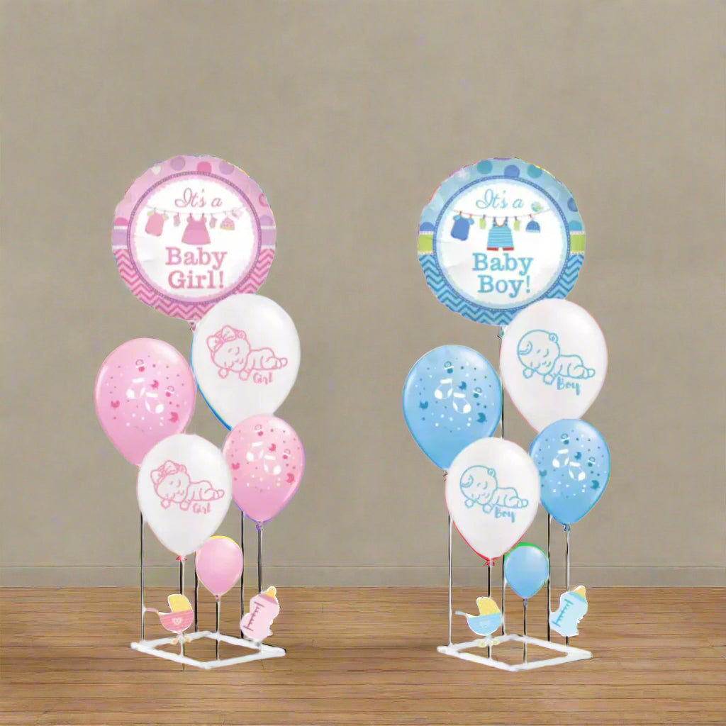 High Quality Blue Pink Matte Printing Latex Balloon Set Part Tabletop Decoration with Stand for Baby Boys Girls...