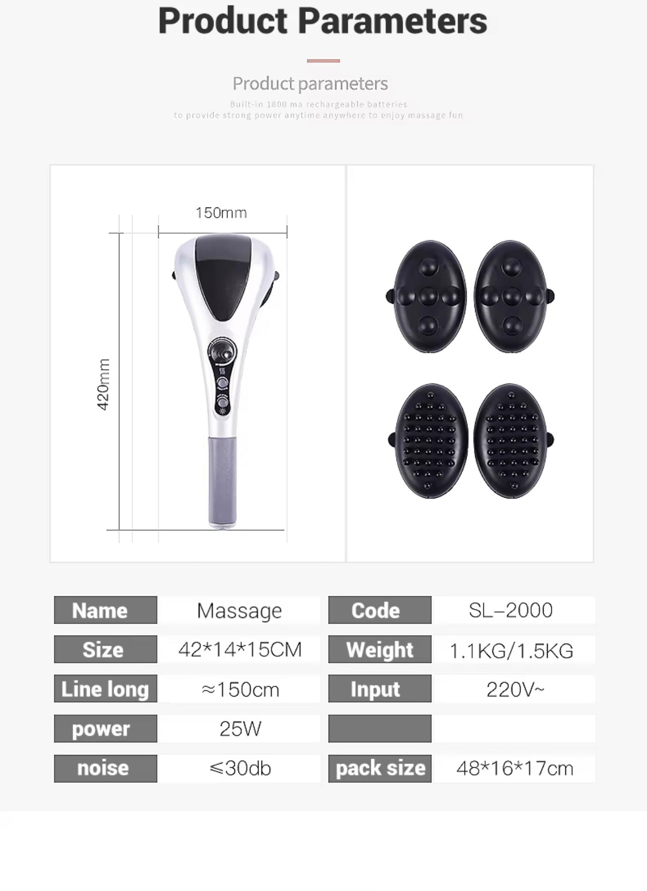 مطرقة تدليك محمولة باليد للعلاج الطبيعي بالأشعة تحت الحمراء برأس مزدوج - ضغط ساخن واهتزاز قوي