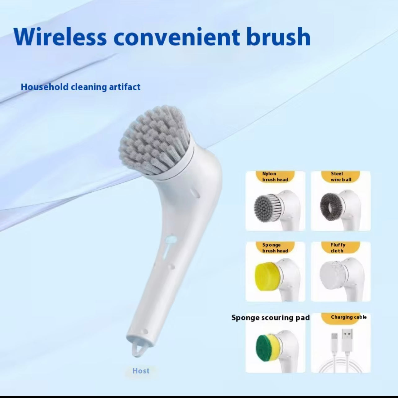 Electric Rotating Cleaning Brush with 5 Interchangeable Heads – Cordless USB Rechargeable Multi-Surface Cleaner